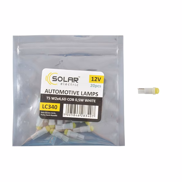 LED автолампа SOLAR 12V T5 W2x4.6d 1COB 0,5W white 20шт