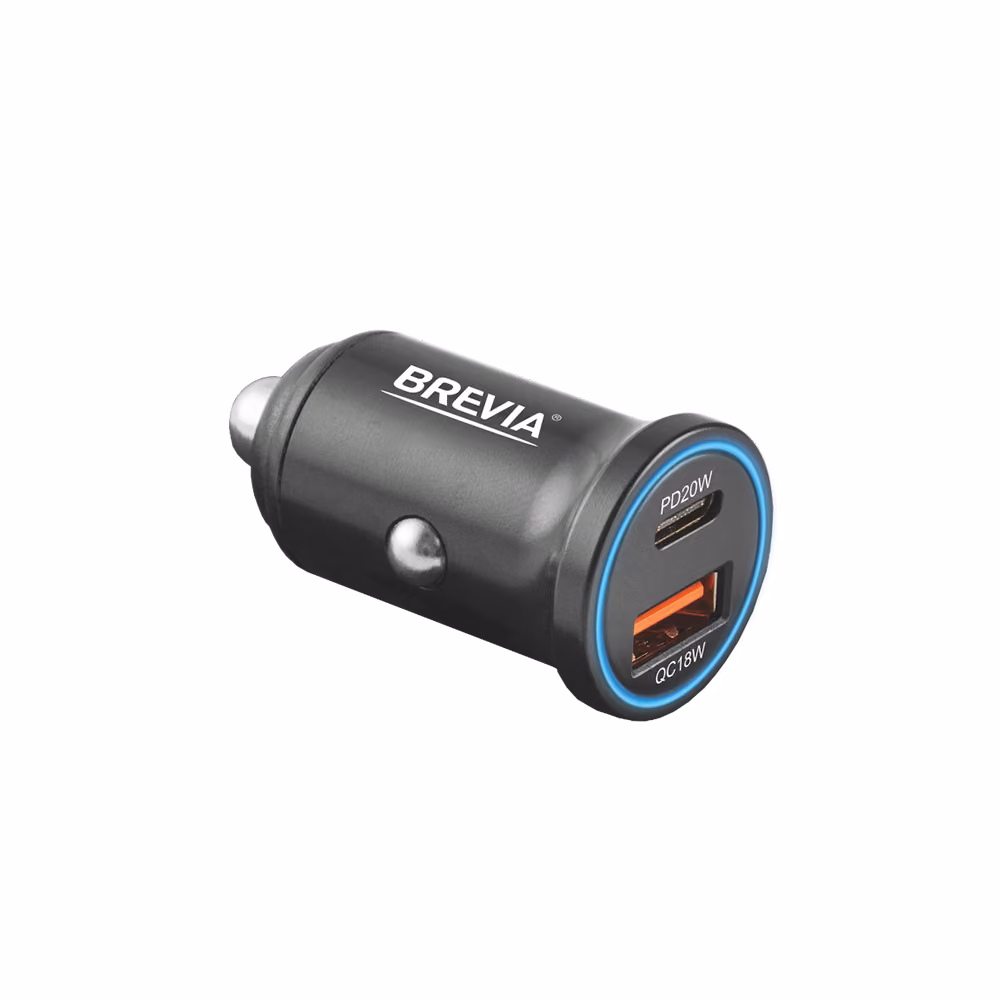 Автомобільний зарядний пристрій BREVIA ePower DualChargeLED 38W 1xUSB-C+1xUSB-A чорний 46038CALB