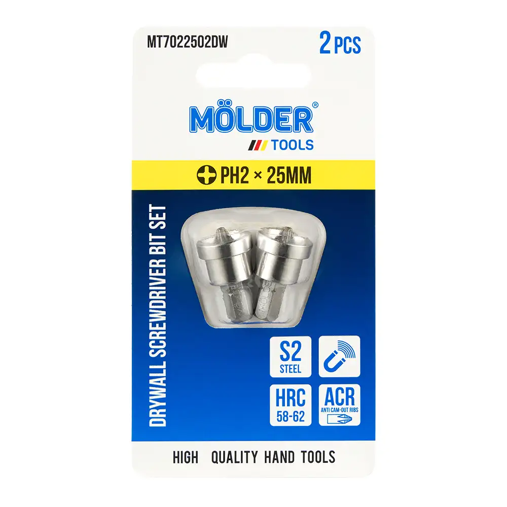 Набір біт Molder з обмежувачем для гіпсокартону PH2x25мм 2шт MT7022502DW