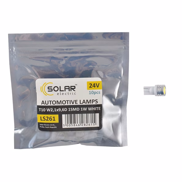 LED автолампа SOLAR 24V T10 W2.1x9.5d SMD 1W, white 10шт