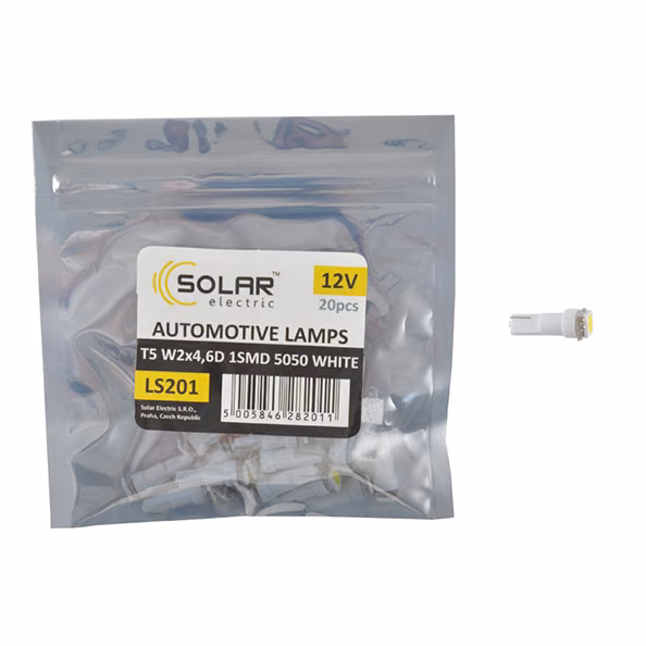 LED автолампа SOLAR 12V T5 W2x4.6d 1smd 5050 white 20шт