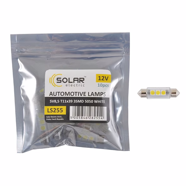 LED автолампа SOLAR 12V SV8.5 T11x39 3smd 5050 white 10шт