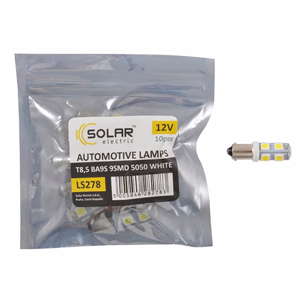 LED автолампа SOLAR 12V T8.5 BA9s 9SMD 5050, white 10шт