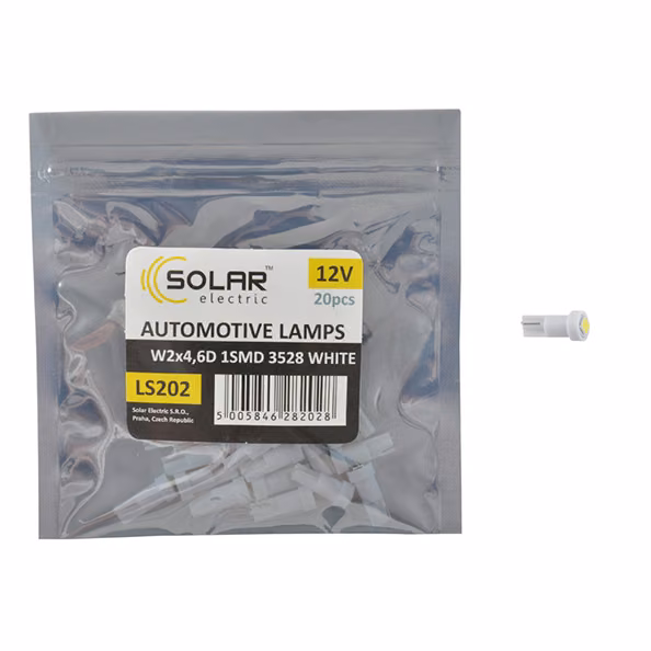 LED автолампа SOLAR 12V T5 W2x4.6d 1smd 3528 white 20шт