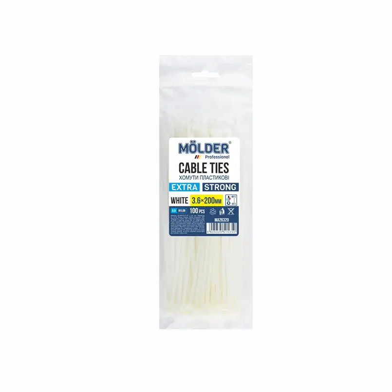 Хомути Molder пластикові білі 3,6x200, 100шт