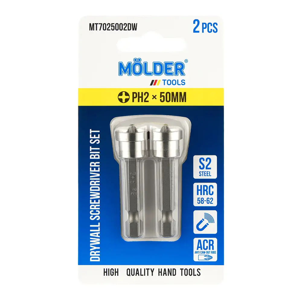 Набір біт Molder з обмежувачем для гіпсокартону PH2x50мм 2шт MT7025002DW