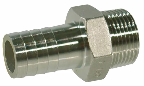 Штуцер шланга, нерж. сталь, 9mm x M 1/2"