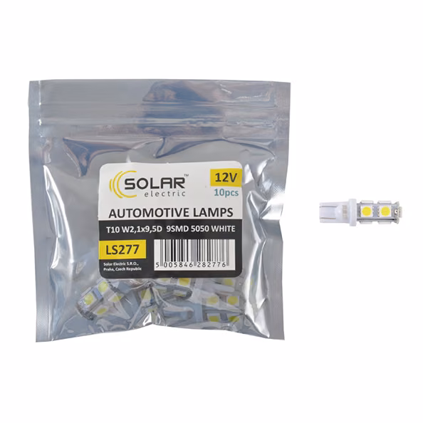 LED автолампа SOLAR 12V T10 W2.1x9.5d 9SMD 5050, white 10шт