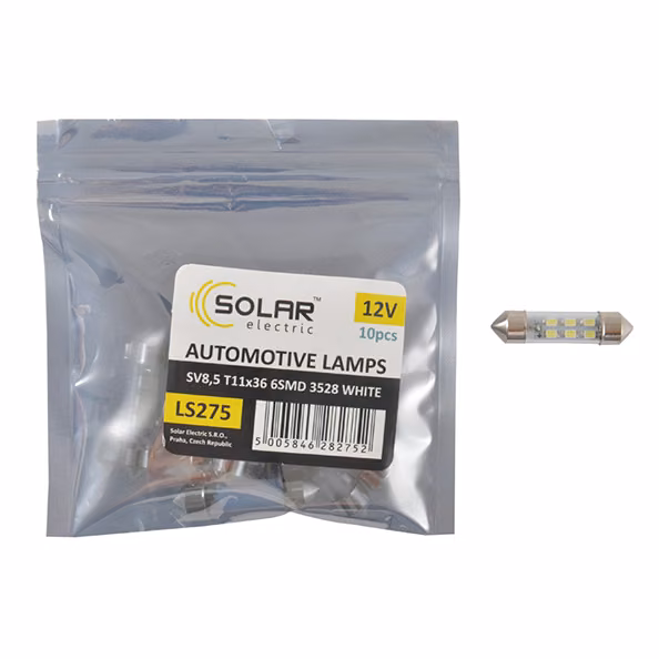 LED автолампа SOLAR 12V SV8.5 T11x36mm 6smd 3528 white 10шт