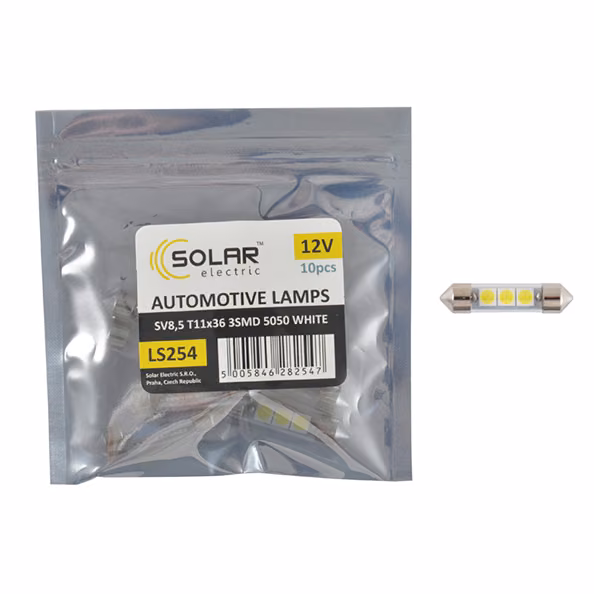 LED автолампа SOLAR 12V SV8.5 T11x36 3smd 5050 white 10шт