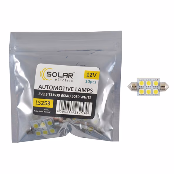 LED автолампа SOLAR 12V SV8.5 T11x39 6smd 5050 white 10шт