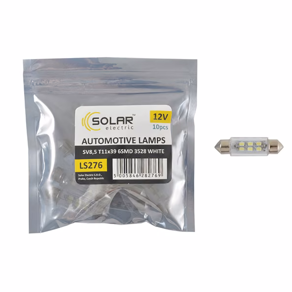 LED автолампа SOLAR 12V SV8.5 T11x39mm 6smd 3528 white 10шт