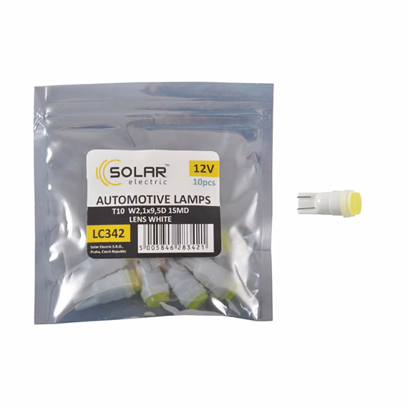 LED автолампа SOLAR 12V T10 W2.1x9.5d 1SMD with lens white 10шт