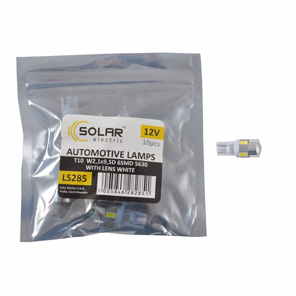 LED автолампа SOLAR 12V T10 W2.1x9.5d 6SMD 5630 with lens white 10шт