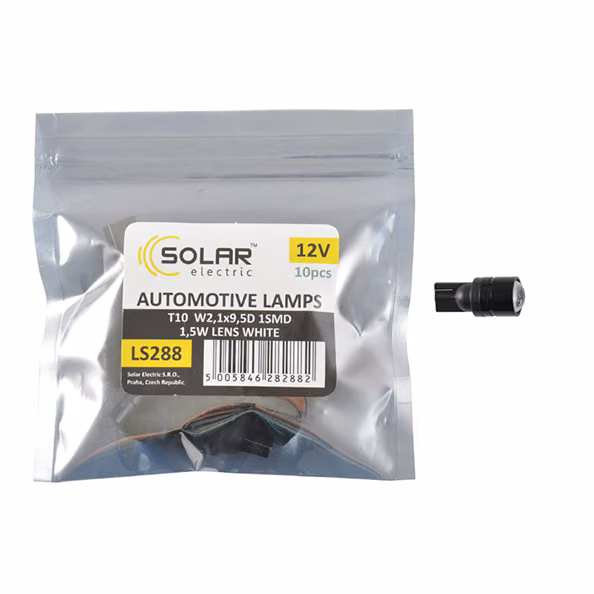 LED автолампа SOLAR 12V T10 W2.1x9.5d 1SMD 1,5W with lens white 10шт