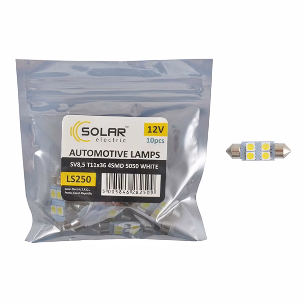 LED автолампа SOLAR 12V SV8.5 T11x36 4smd 5050 white 10шт