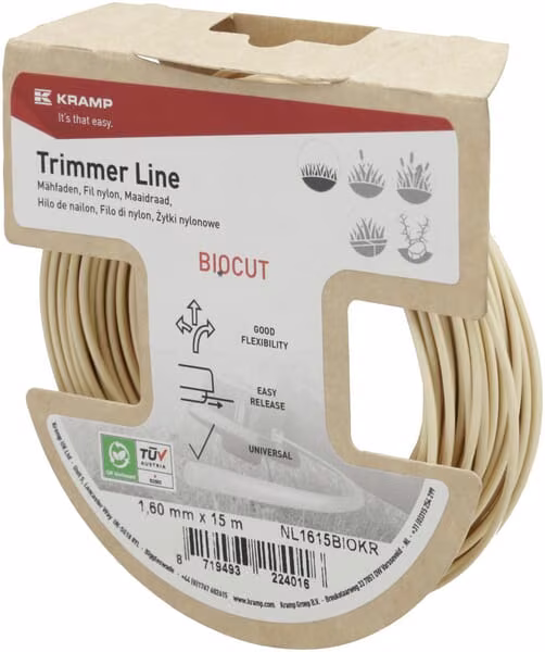 Волосінь тримерна Ø1,6х15 м, кругла Kramp Biocut Starch