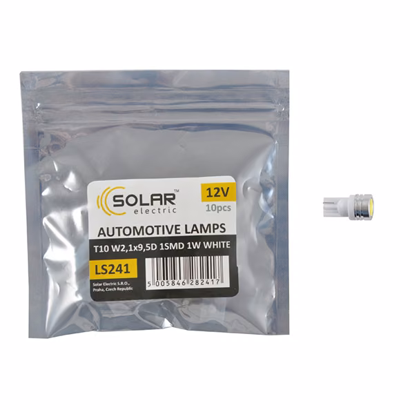 LED автолампа SOLAR 12V T10 W2.1x9.5d 1SMD 1W white 10шт