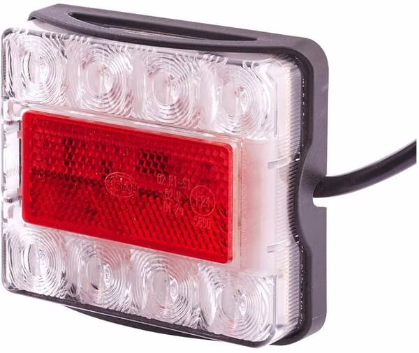 Задній ліхтар LED, 21W, прямокутний, 12/24V, прозорий/червоний, болтовий, 8 світлодіодів,Hella