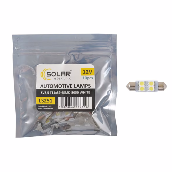 LED автолампа SOLAR 12V SV8.5 T11x39 4smd 5050 white 10шт