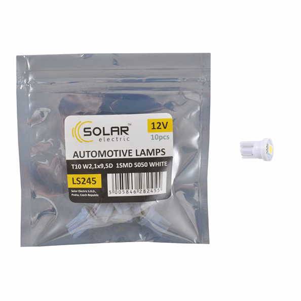 LED автолампа SOLAR 12V T10 W2.1x9.5d 1smd 5050 white 10шт