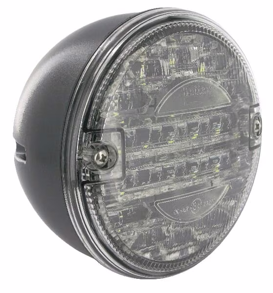 Ліхтар заднього ходу LED, круглий, 24V, прозорий, на болтах, діаметр 140mm, 1 LED, Britax