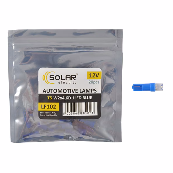 LED автолампа SOLAR 12V T5 W2x4.6d 1leds blue 20шт