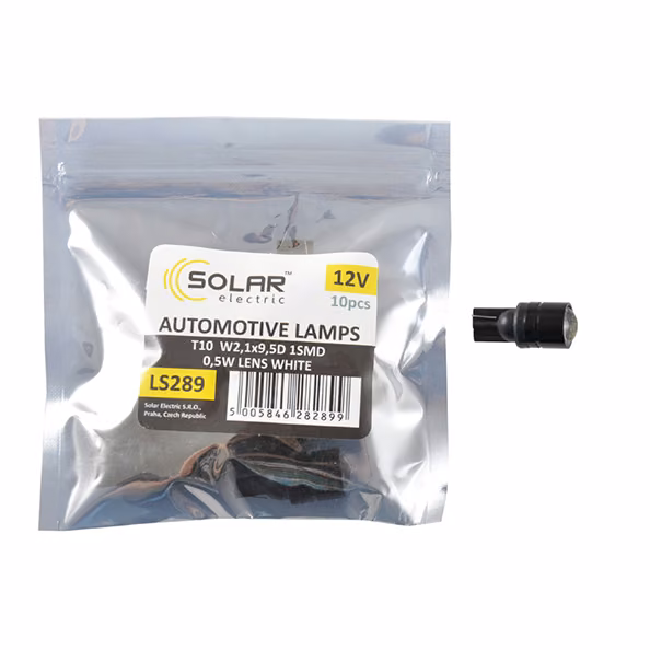 LED автолампа SOLAR 12V T10 W2.1x9.5d 1SMD 0,5W with lens white 10шт