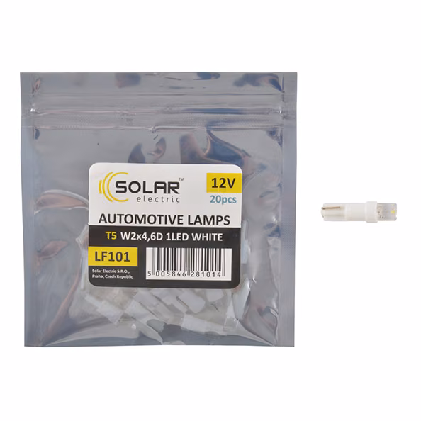 LED автолампа SOLAR 12V T5 W2x4.6d 1leds white 20шт